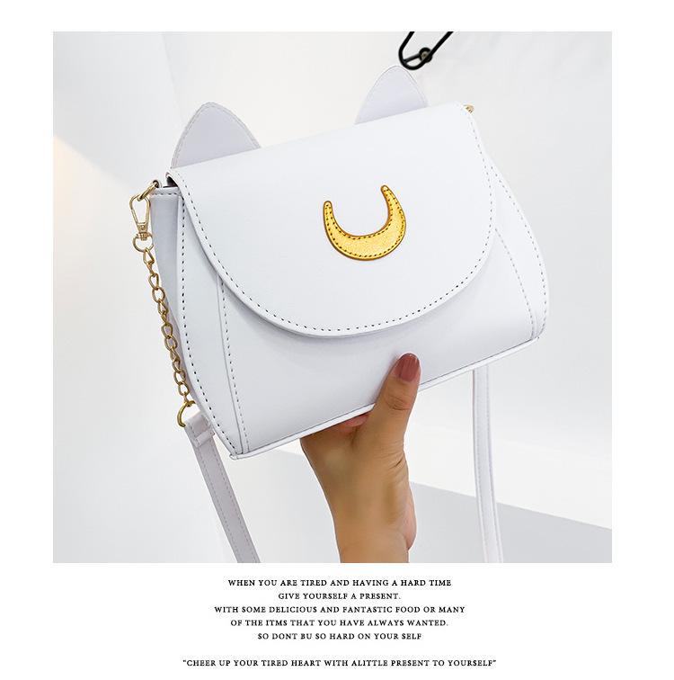Summer Sailor Moon Ladies Handbag Black Luna Cat Shape Chain Shoulder Bag PU Leather Women Messenger Crossbody Small Bag Purses