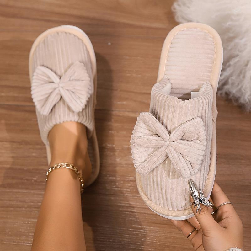 Cotton Slippers Autumn Winter Couple Bow Cotton Slippers Home Indoor Warm Cotton Slippers for Men and Women.