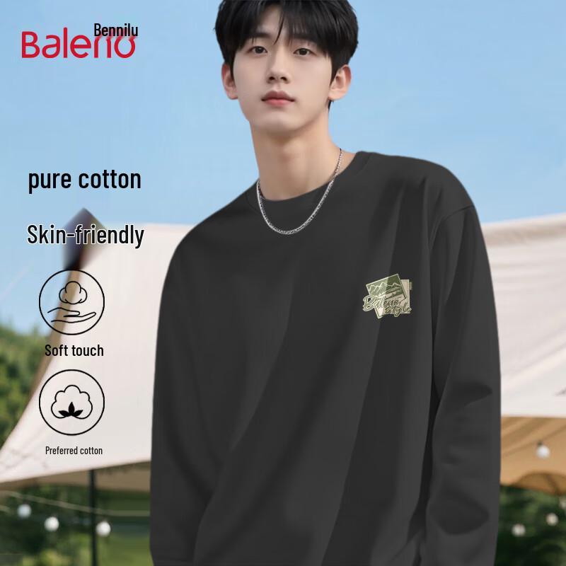 

Baleno Men s Pure Cotton Long-Sleeve Round Neck T-Shirt XL
