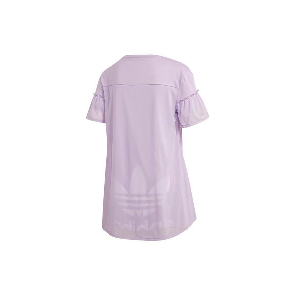 adidas Originals Trefoil Letter Logo Print Round Neck Short Sleeve T-Shirt Women Tops Light-Purple GK3661