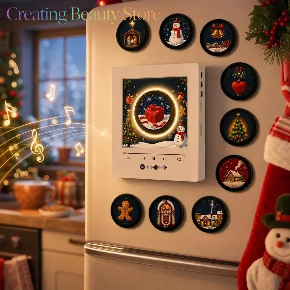 2026 Christmas Music Box Refrigerator Magnet Ambient Night Light Acrylic Music Player With 9 Replaceable Discs Fridge Ornament