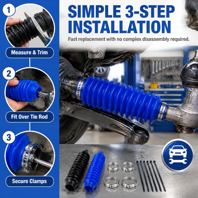 1/12Pcs Gear And Rack Silicone Cover With Clamps Universal Steering Tie Rod Dust Cover Kit Waterproof And Dustproof