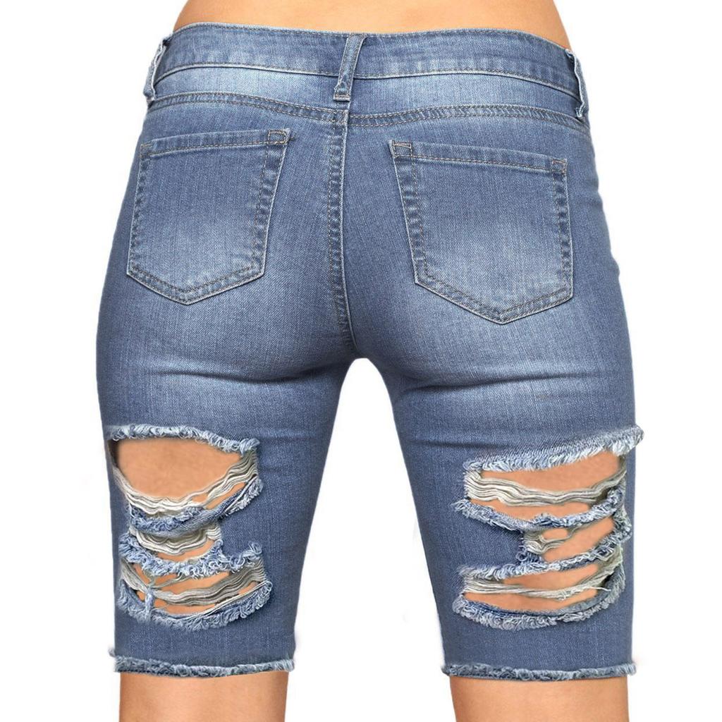 Módní Dámské Kapesní Elastické Jeans Džínové kalhoty Dámské šortky Ležérní šortky
