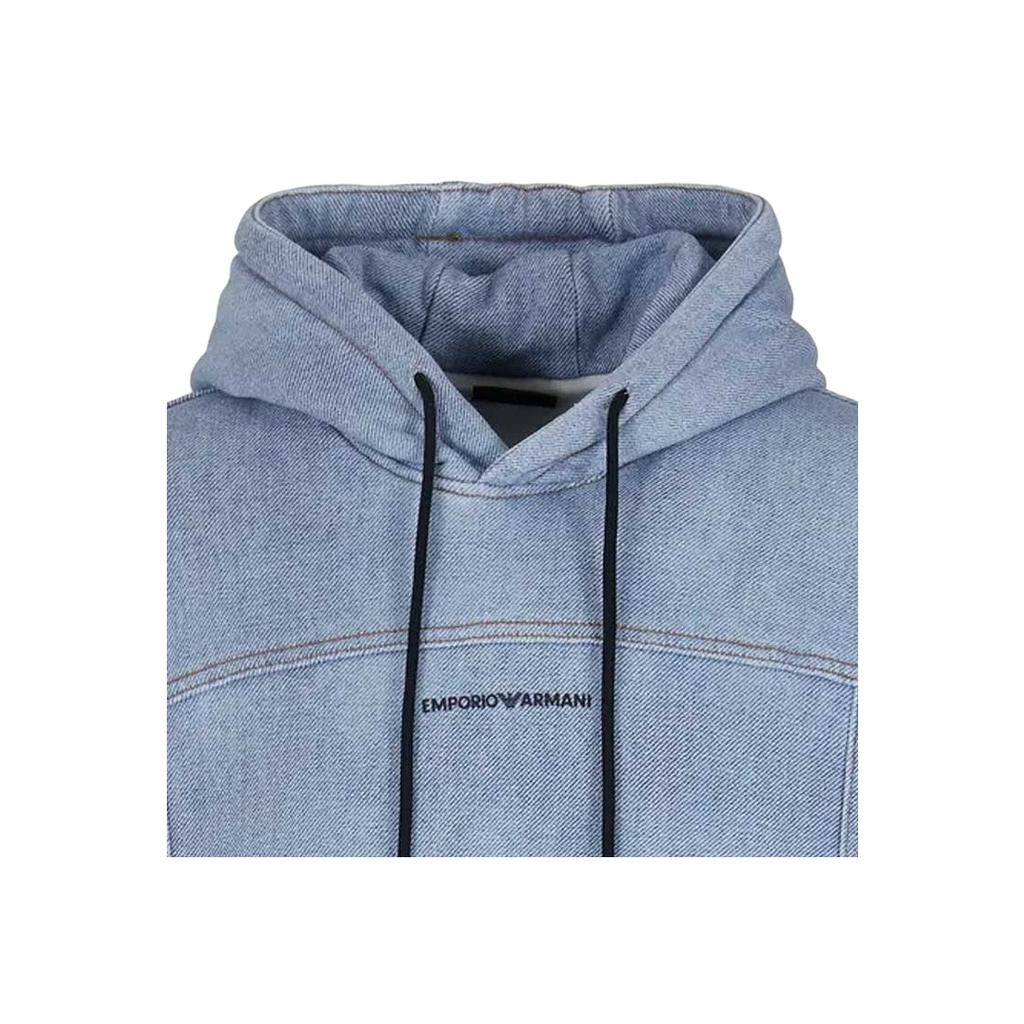 Emporio Armani Letter Pattern Drawstring Hooded Sports Sweatshirt Men Sweatshirt Blue 3D1MEG-1JWPZ-F917