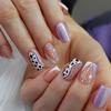 Medium and Long European and American Sweet Girl Cow Pattern Love Fake Nails Pink Girl Style Wearing Style