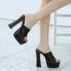 New mesh waterproof table size high heels thick heel outer wear fairy fashion one-word sandals