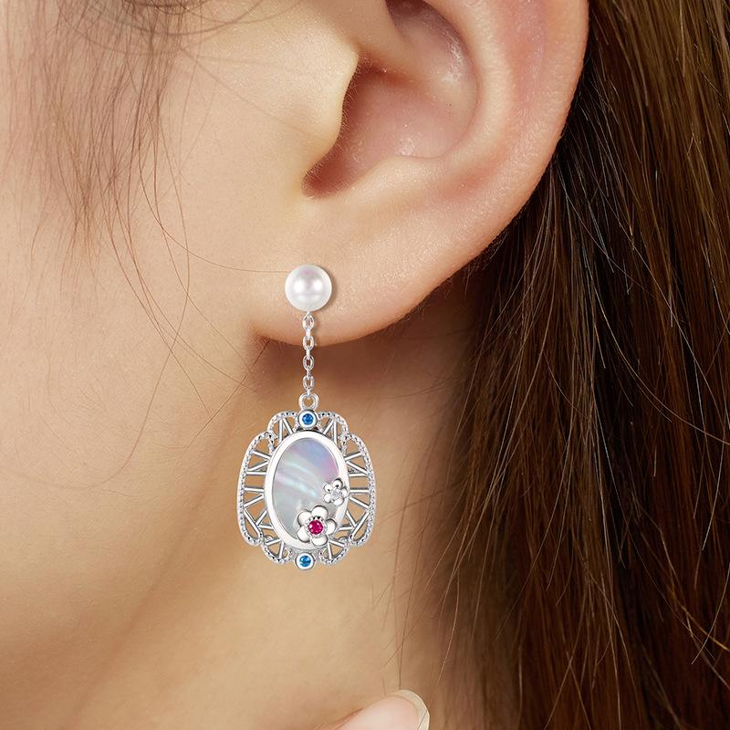 S925 sterling silver Chinese style earrings women's versatile earrings high-end jewelry