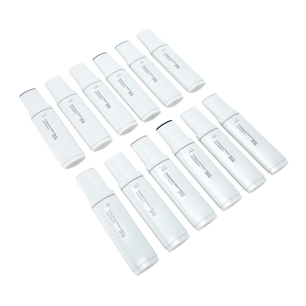 Wide Tip Markers Refillable Ink Even Inking Alcoholic Paint Marker for Paper Plastic Wood Glass 12pcs Gray Series