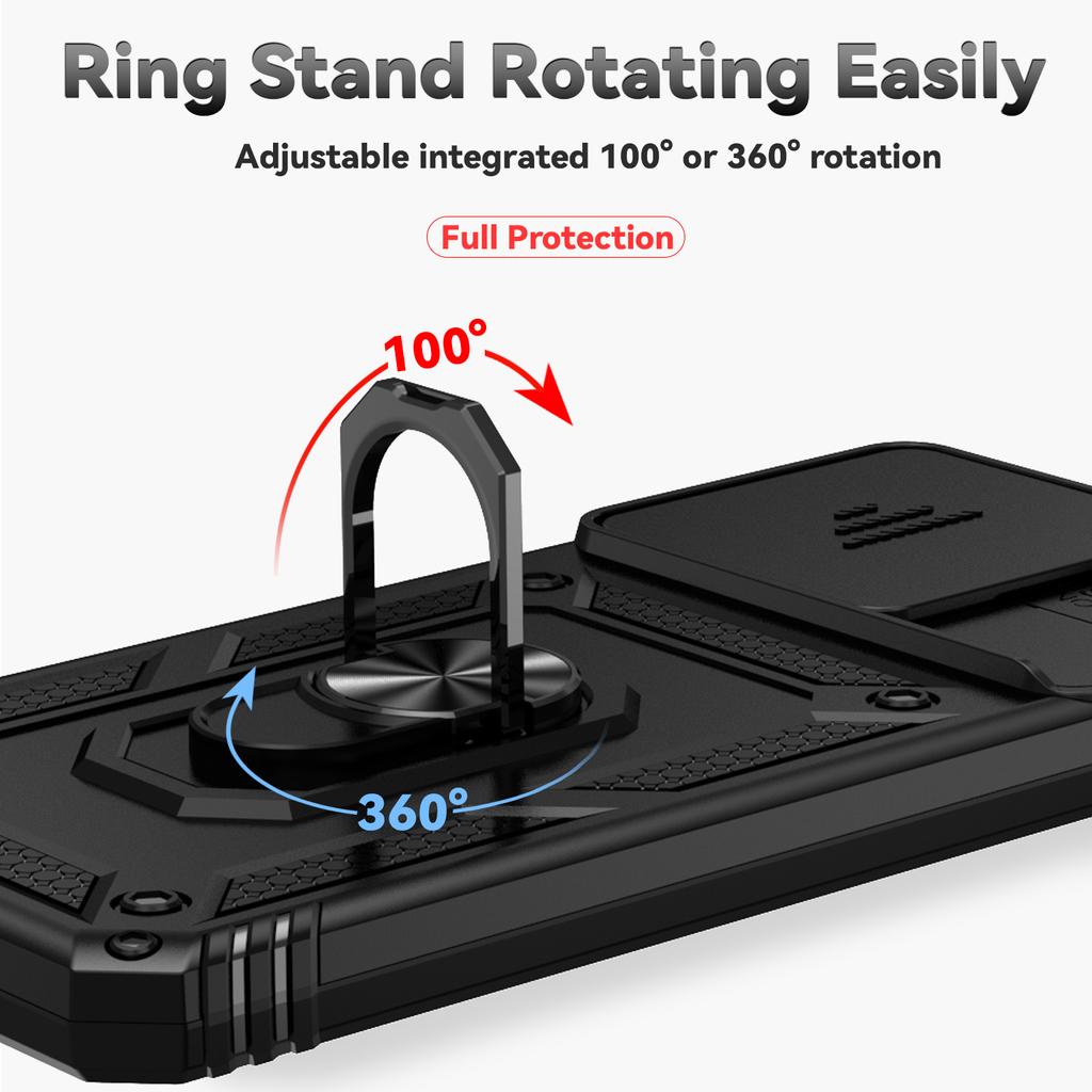 Nárazuvzdorné pouzdro Armor pro Xiaomi Redmi 13C Magnetický držák prstenu do auta Stojan Zadní pouzdro Posuvný kryt objektivu pro Redmi 13C Ochranná pouzdra na telefon