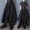Dimanaf 2025 Summer Women New Skirts Plus Size Solid Elastic Waist Pleated Elegant Black Skirts