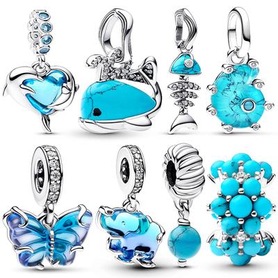 Charm Originale Blaue Zirkon Serie Anhängerperle Passt an Armband Halskette Für Charms Kupfer Frau Luxus DIY Schmuckherstellung