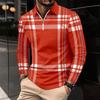 Stylish Men's Long Sleeve Plaid Zip Polo Shirt, Casual Fashion Top