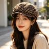 Retro Leopard Print Octagonal Newsboy Hat Female Autumn and Winter Maillard Shows Her Face Little British Forward Hat Versatile Short Brim Hat Tide