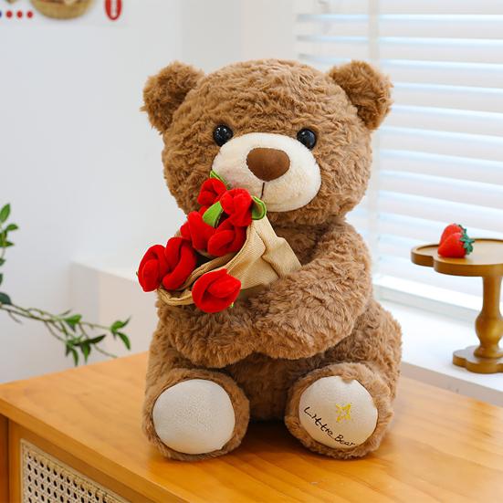 Rosenbär Plüschtier Niedlicher Teddybär mit Blumenstrauß Geschenk für Valentinstag Weiches Stofftier