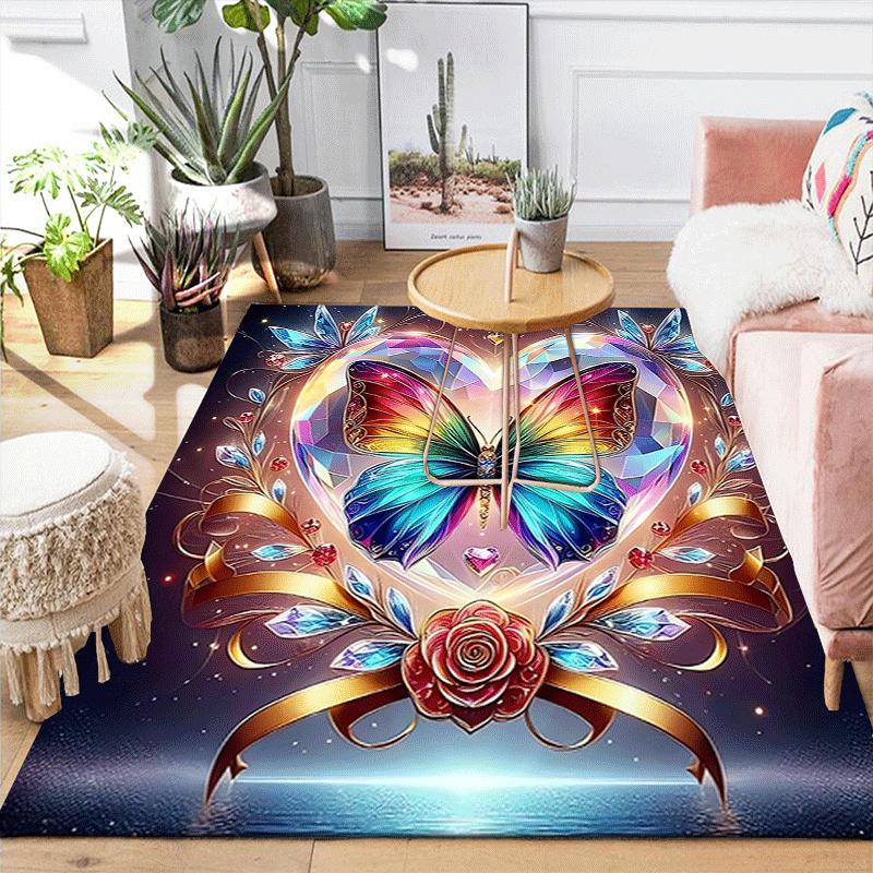 1pc Butterfly In the Glass of Love Print, Design Indoor Area Rug - Soft, Anti-Slip, and Durable Gaming Room Decor for Bedroom