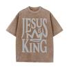 2026 Jesus Is King Crown Letter Graphic Black Acid Washed T Shirt Christian Faith Casual Oversized Unisex Short Sleeve Streetwea