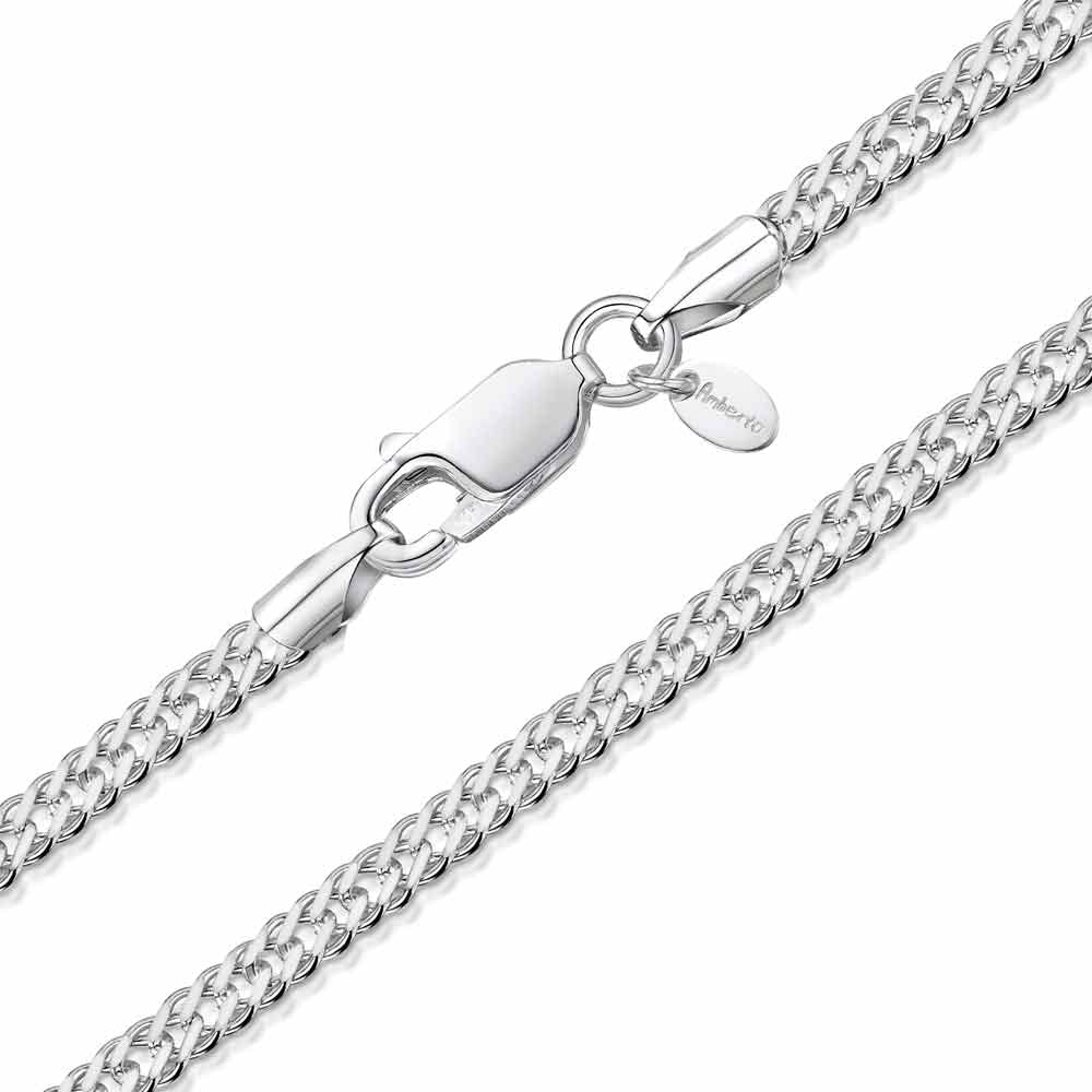 [Amberta] Women s 925 Sterling Silver 2mm Rhombus Curved Chain Necklace: 2.3mm Silver Chain Necklace 55cm