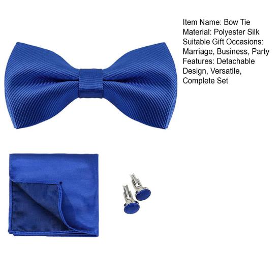 1 Set Men Bow Tie Kit Solid Color Bow Tie Kerchief Cufflinks Set Weddings Business Events Outfit Accessories