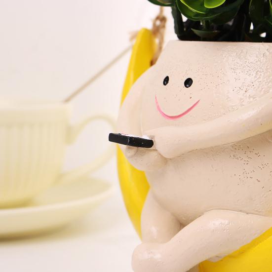 Mondschaukel-Pflanzgefäß aus Kunstharz zum Aufhängen, Gesichtskopf, Blumentopf, gelber Mond-Blumentopf