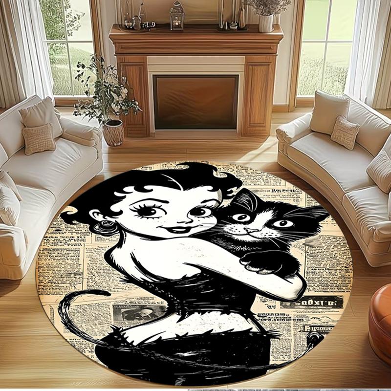 Betty Boop Print Round Rug, Washable Floor Carpet, For Entryway Dorm Laundry Room Office Study, Home Decor Birthday Christmas Gift