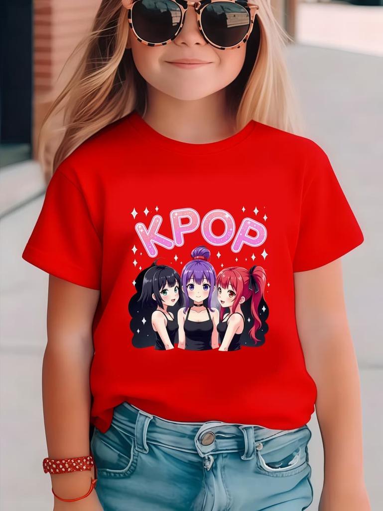 Kpop Cartoon Print Grafik Kinder T-Shirts Lustiges Geschenk für Fans Harajuku T-Shirts Sommer Oberteile Kurzarm Oberteile Kinderbekleidung