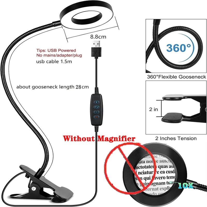 

10X Magnifying Glass with Light,3 Colors+10 Brightness Reading Lamp, Magnifier with Lights, Lighted For Clip on Lamps 1Pcs
