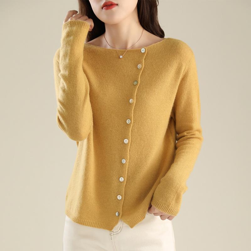 Women's 2025 Spring/Autumn Single-Breasted Cardigan - Thin Knit Low Round Neck Sweater