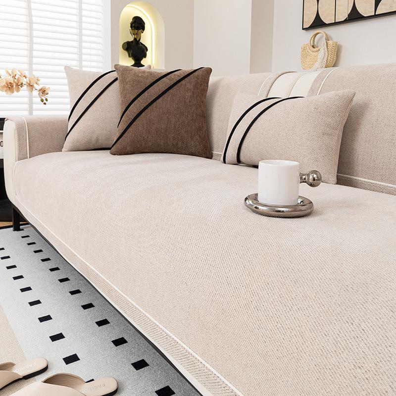 Chenier Sofa Cushion Is Universal In All Seasons  New Light Luxury High-End Non-Slip Straight Row Leather Sofa Seat Cushion Cover Cloth
