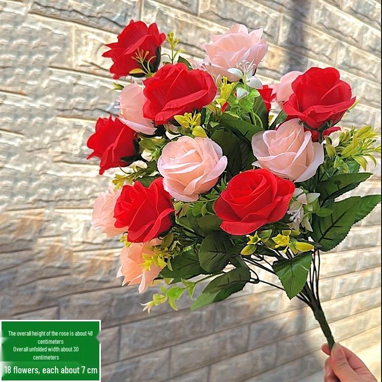 Large 18-Head Rose Bouquet for Living Room or Wedding Decor – Silk & Plastic Arrangement