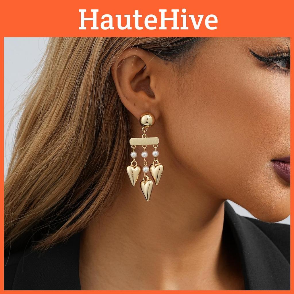 Elegant Heart-shaped Asymmetrical Pearl Alloy Earrings For Women 2023