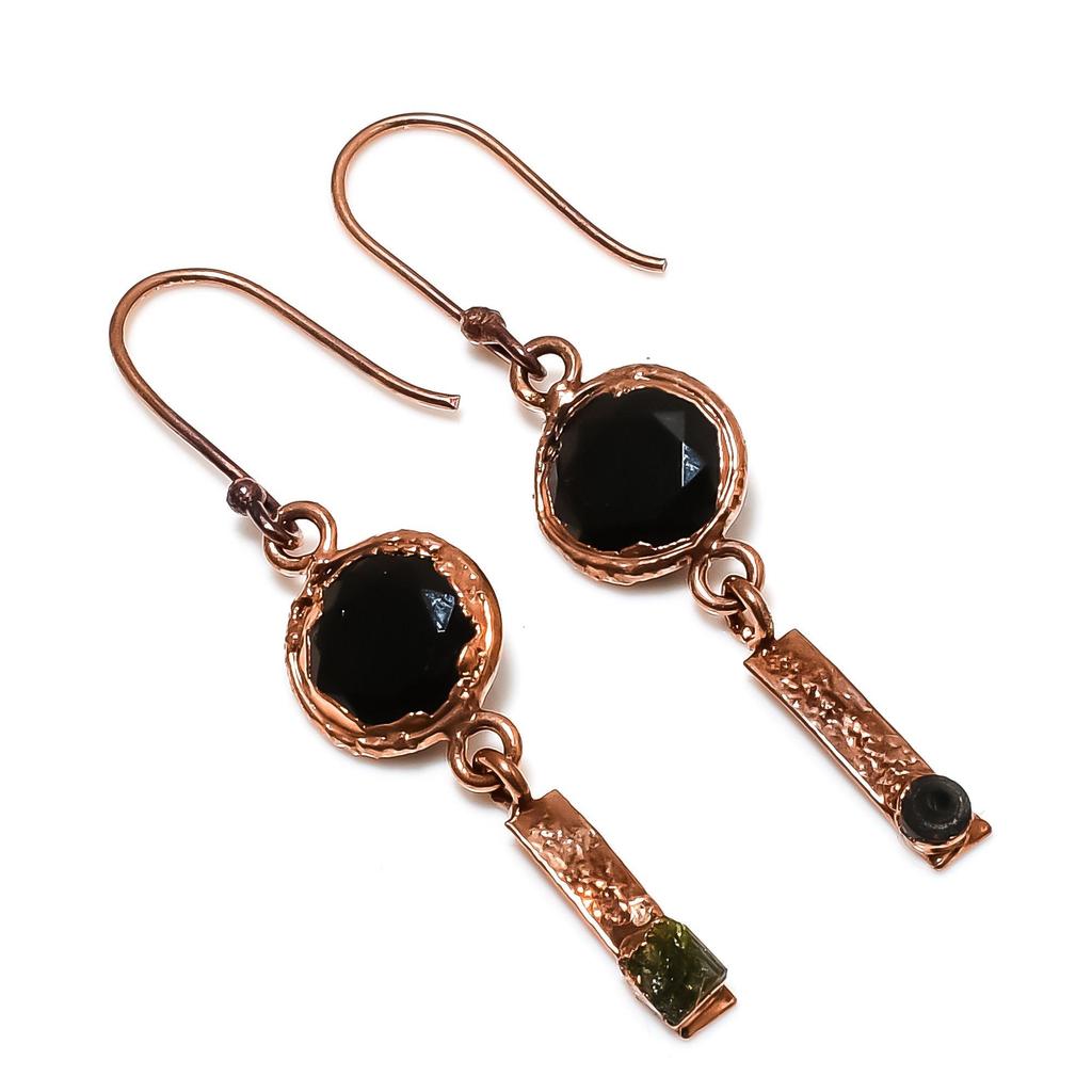Black Spinel Earrings, Copper Electroformed Earrings Handmade Gemstone Jewelry, Gifts For Wife Brand New Earrings