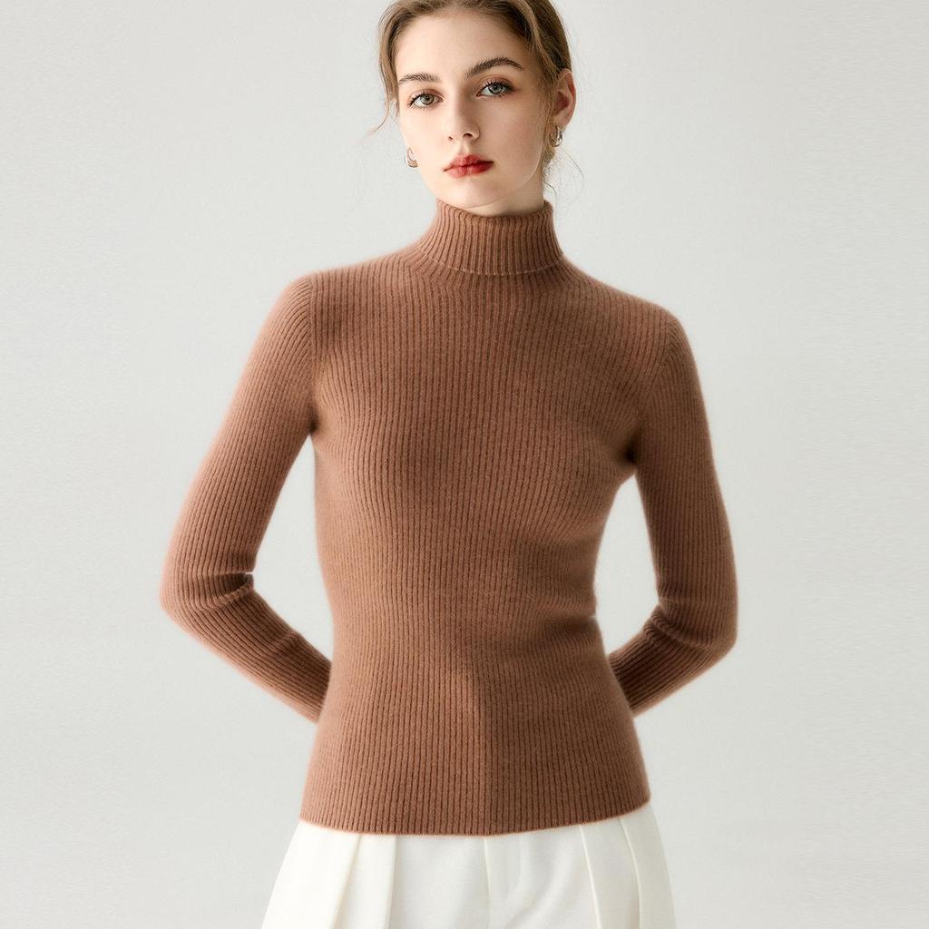 Women's High-Neck 100% Pure Cashmere Slim-Fit Sweater - Seamless, Flattering Knit in Solid Colors