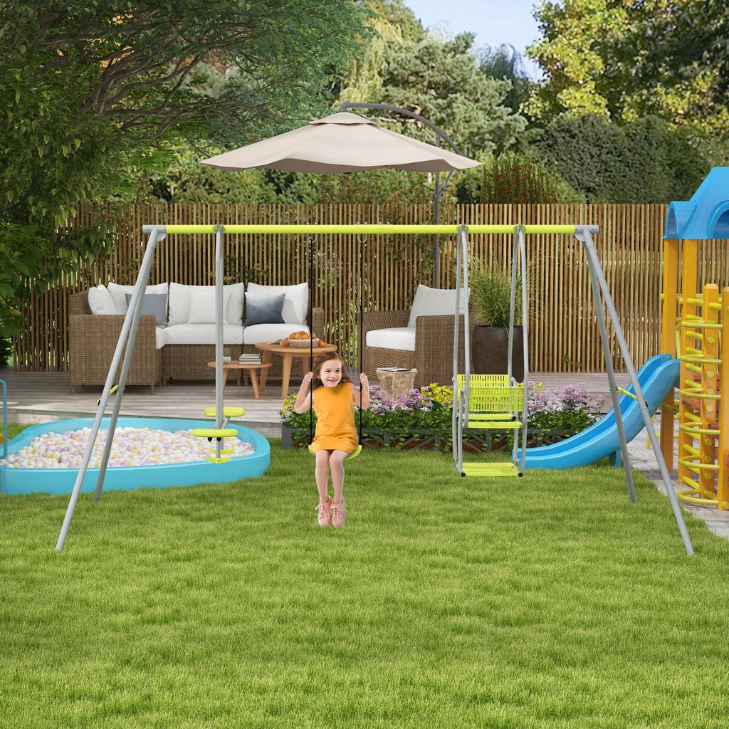 3-in-1 Children's Swing Set with 2 Face-to-Face Seats and 1 Swing Seat Max. Load 225 kg Green