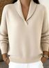 European American Autumn Winter Loose V-neck Lapel Sweater, Solid Color, Long Sleeve, Versatile Knitwear