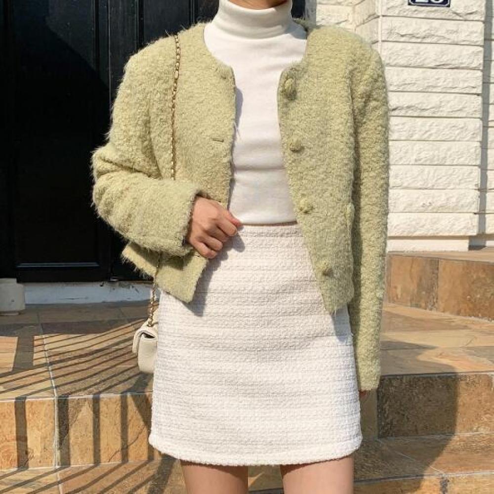 New Arrivals Open Run Women Mini Tweed Wool Skirt Winter