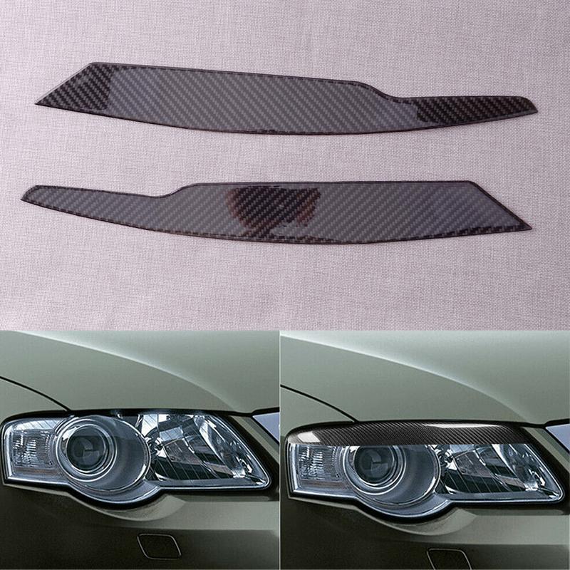 1 Pair Car Headlight Eyebrow Eyelid Cover Trim Fit for Volkswagen Passat B6 2005 2006 2007 2008 2009 2010 Black Carbon Fiber