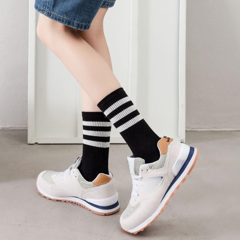 College-style Socks for Women, Autumn and Winter Striped Sports Mid-calf Socks, Trendy and Versatile Long Cotton Socks