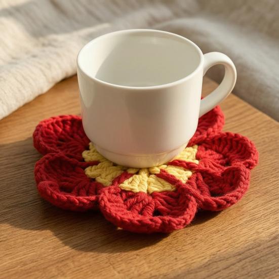 Absorbent Tableware Pads Handmade Crochet Flower Coasters for Drinks, Thermal Insulation Table Mat Unique Tabletop Decorations Coffee Mugs And