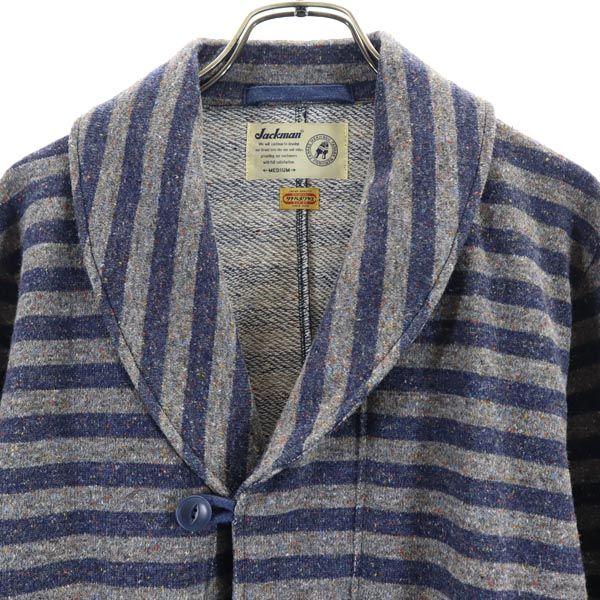 Jackman Made In Japan Wool Blend Border Pattern Jacket M Navy X Gray Men's Used