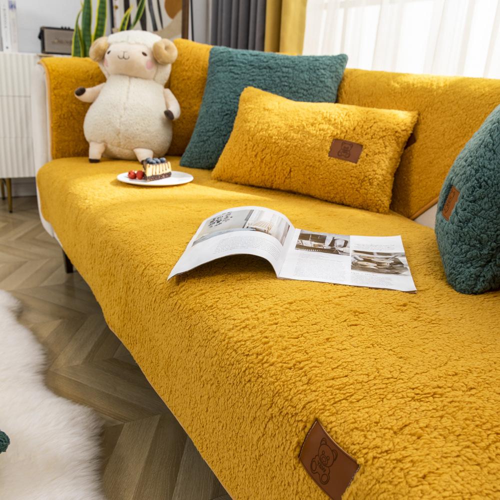Amazon Lamb Wool Sofa Cushion Winter Thickened Cushion  New Non-Slip Living Room Cover Seat Cushion