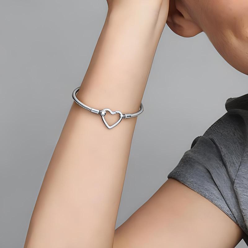 Pandora Moments Heart Buckle Snake 925 Silver Bracelet Women's 599539C00