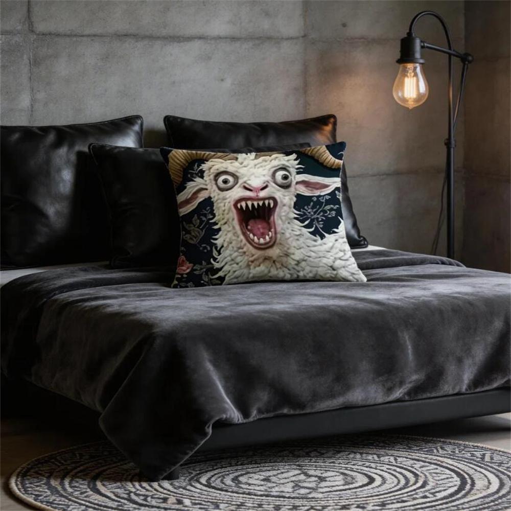 Spooky Goat Face 2D Cushion Cover For Pillow Sofa Printing Decoration Room Home Office Coffee Shop Car Nordic Simplicity