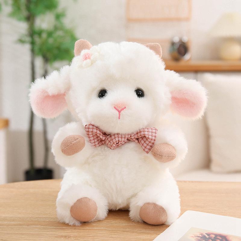 23Cm Cute Baby Sheep Plush Toys Soft Fluffy Cartoon Bow Tie Little Doll Gentle Beautiful Kids Companion Nice Gift