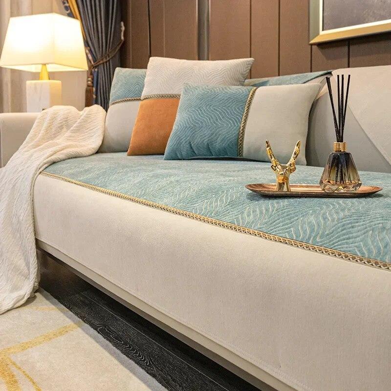 

Luxury Splice Wide Edges Sofa Cover Anti-slip Chenille Cloth Sofa Protector Cover for Leather Corner Sofa Decor 70x70cm 1pcs