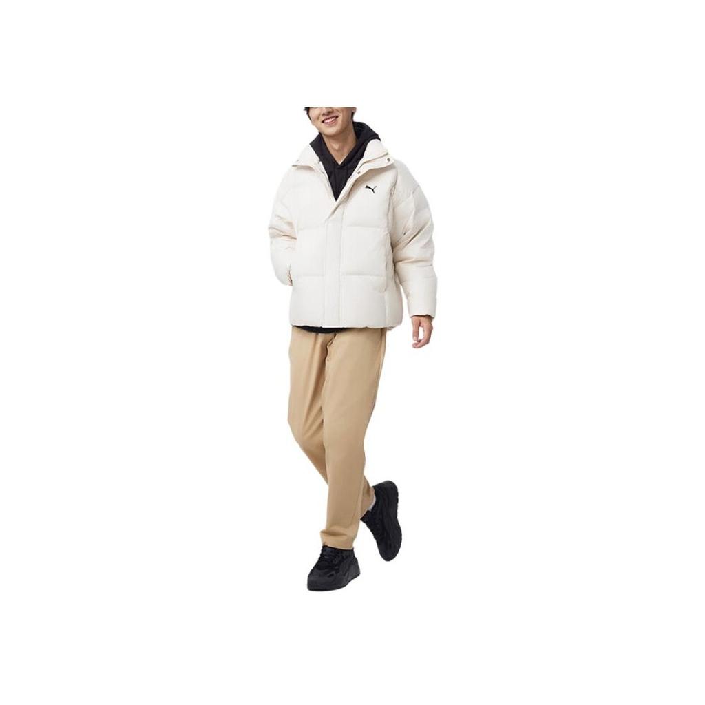 Puma Classics Relaxed Down Jacket Brand Logo Stand Collar Warm Zipper Long Sleeve Down Coat Unisex Jacket Snow-White 631636-80