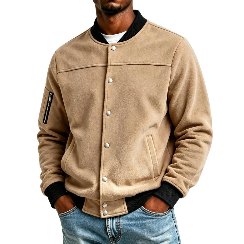 Men's Baseball Jacket Zip-Up Long Sleeve Casual Fall Winter Outerwear