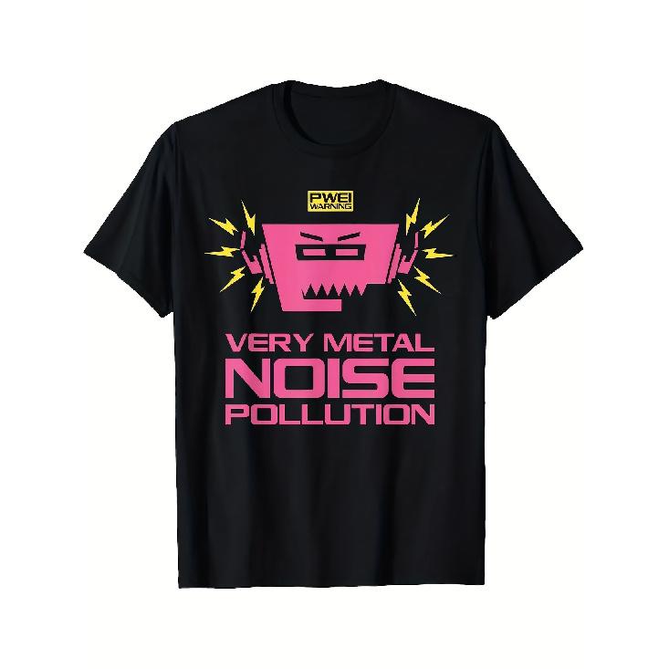 Men s PWEI (Pop Will Eat Itself) Very Metal T-Shirt - Black with Pink/Yellow Noise Graphic, Stretch Fabric, Regular Fit Round Neck Short Sleeve Tee S чёрный