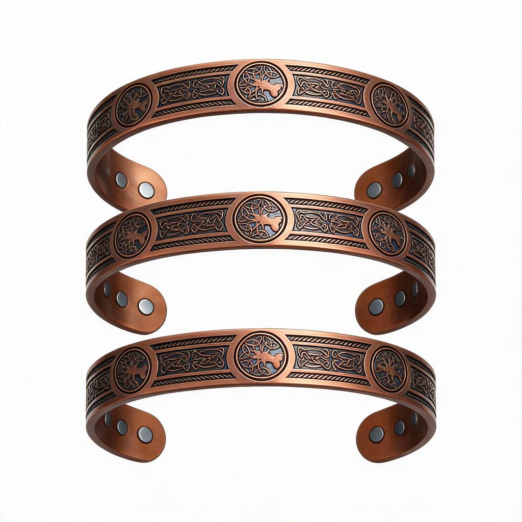 Retro Style Copper Flower Magnet Bracelet & Ring Set