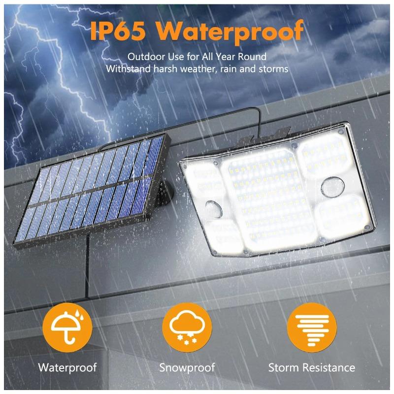Solar Outdoor Light IP65 Waterproof Wall Lamp Remote Control 3 Modes Adjustable Angle 5m Extension Cable for Yard Garden Patio