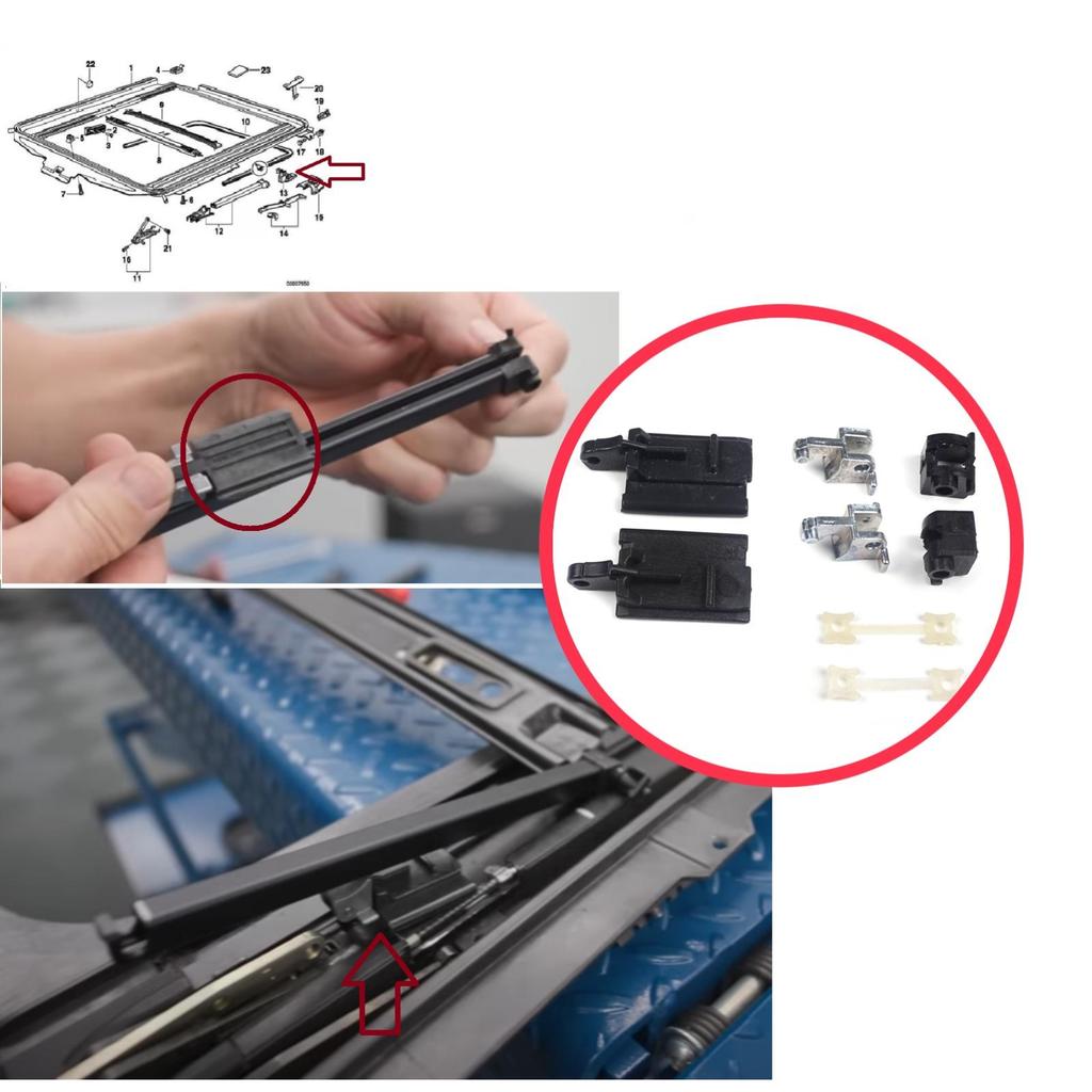 BSR531+BSR532 Sunroof Sliding Rail Lift Lever Hinge Repair 8 PCS Set Left Right for BMW 3 E36 E46 7 E38 54128119747 54128119748